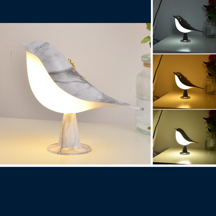 Elegant LED fuglelampe i hvid, trådløs med tre lysniveauer, moderne design, perfekt belysning til stuer
