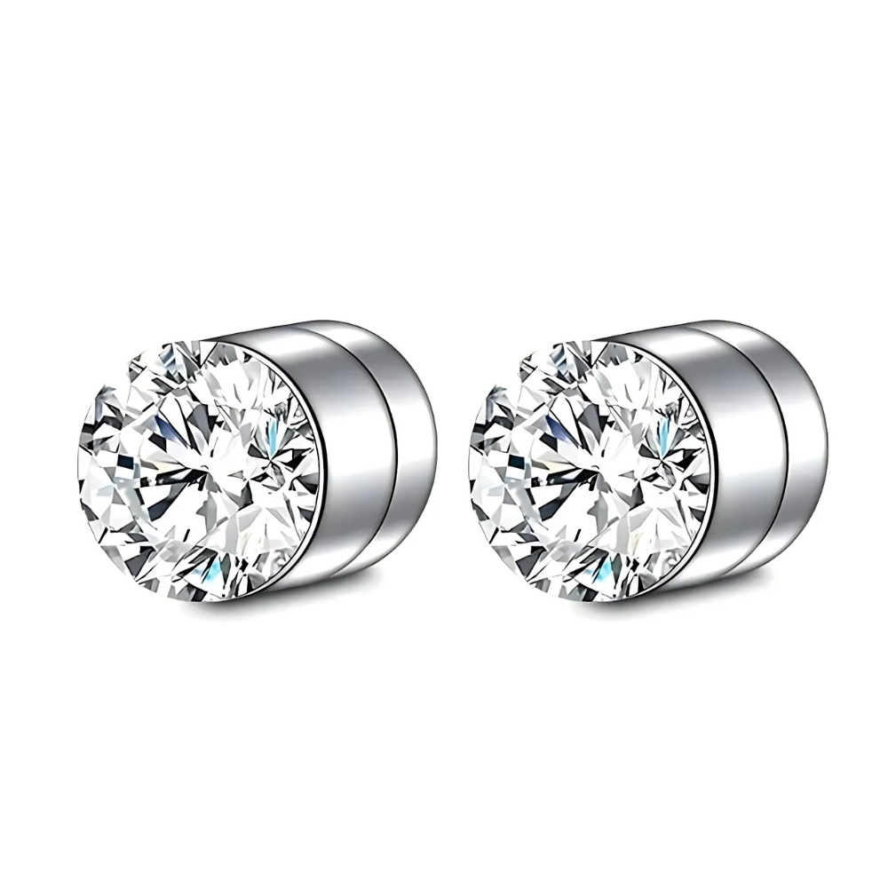 Elegante magnetiske zirkon-øreringe, krystaldesign, unisex, skinnende sølv, komfortabel clip-on, uden ørepiercinger.