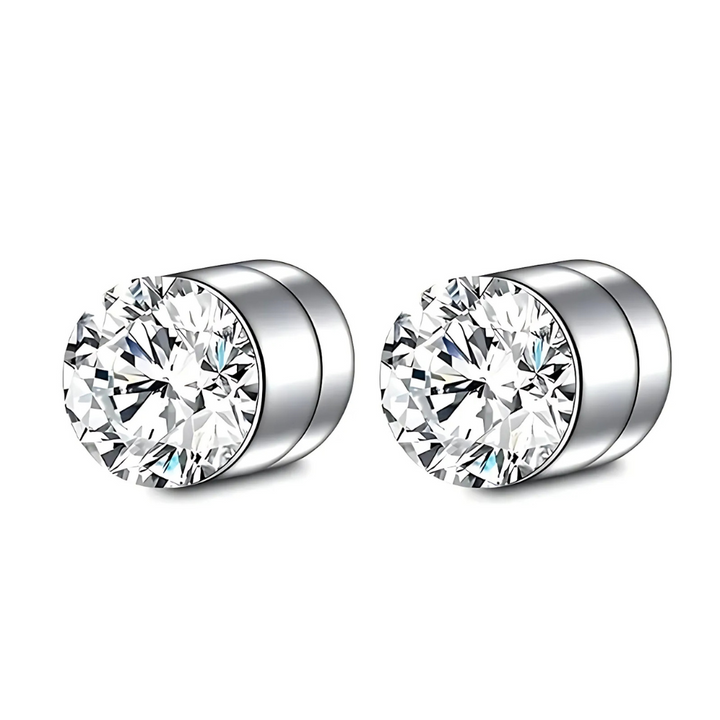 Elegante magnetiske zirkon-øreringe, krystaldesign, unisex, skinnende sølv, komfortabel clip-on, uden ørepiercinger.