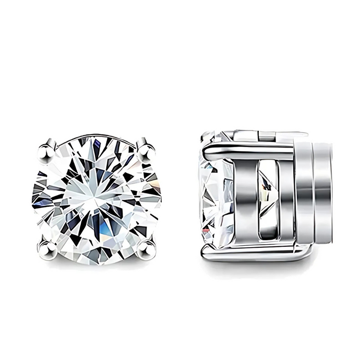 Elegante magnetiske zirkon-øreringe, krystaldesign, unisex, skinnende sølv, komfortabel clip-on, uden ørepiercinger.