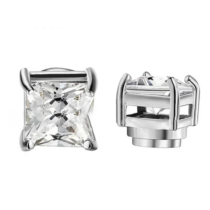 Elegante magnetiske zirkon-øreringe, krystaldesign, unisex, skinnende sølv, komfortabel clip-on, uden ørepiercinger.