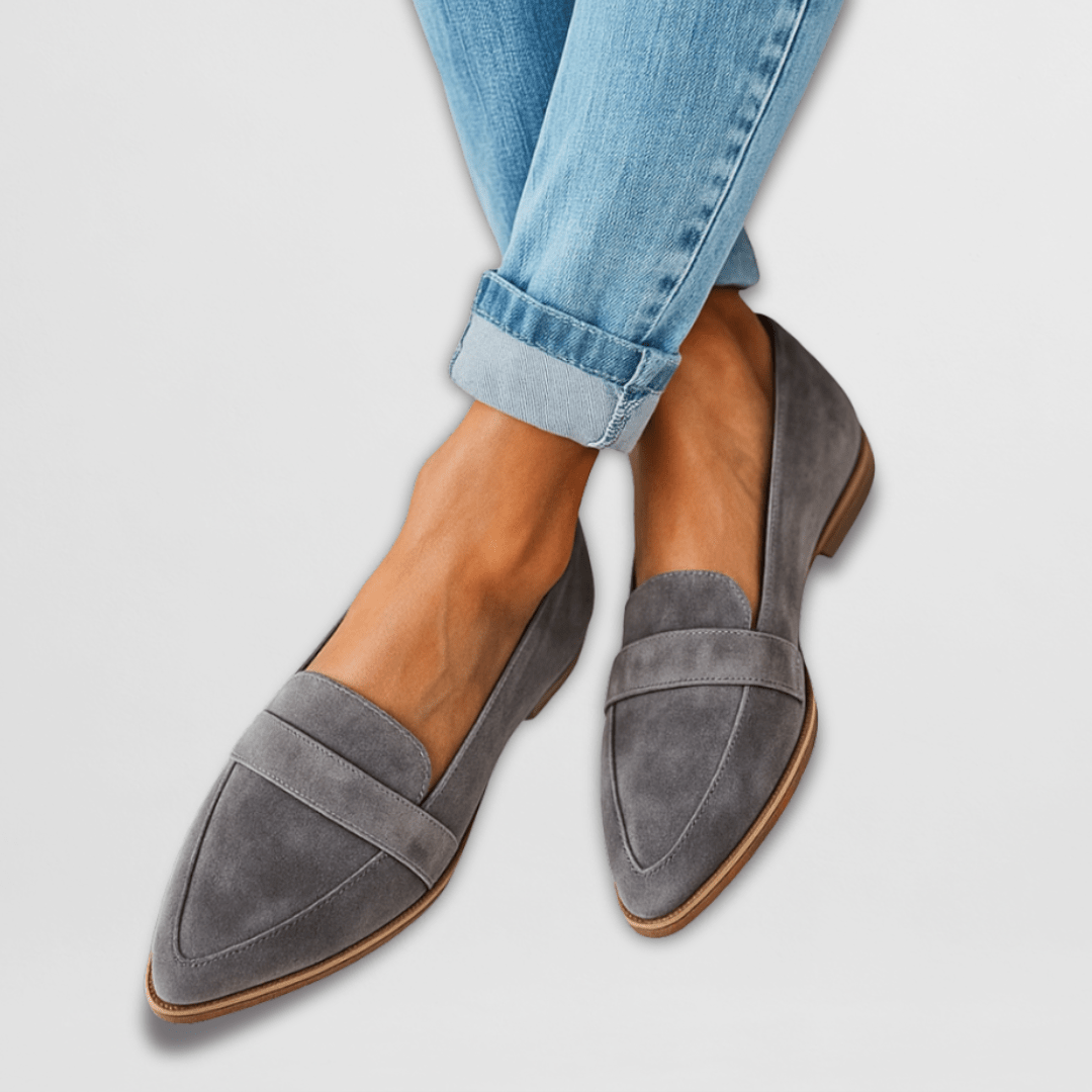 Grå spidse loafers til kvinder. Ortopædiske komfortsko perfekte som sommersko og hverdagssko.