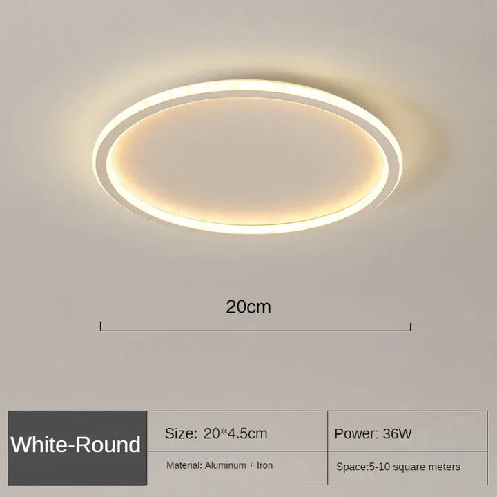 Elegant skandinavisk LED-loftslampe, dæmpbar, rund, i moderne spisestue, varmt hvidt lys, 40 cm diameter.