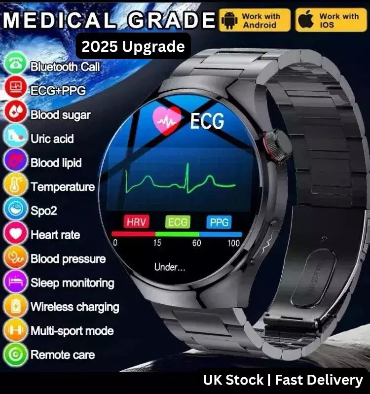 Elegant smartwatch med glukoseovervågning og fitnessfunktioner, stilfuldt design, ideel til sundhedsoptimering