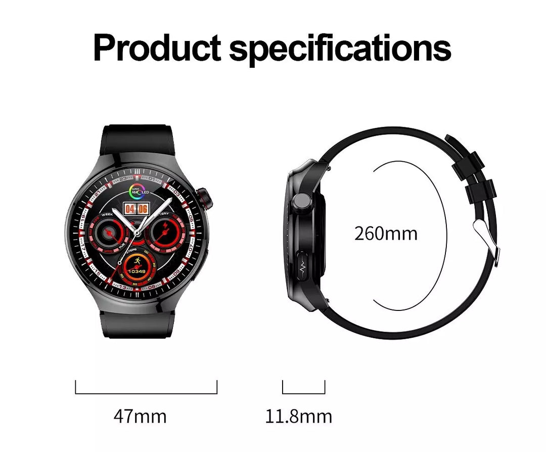Elegant smartwatch med glukoseovervågning og fitnessfunktioner, stilfuldt design, ideel til sundhedsoptimering