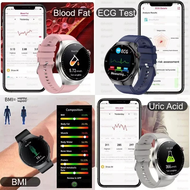 Elegant smartwatch med glukoseovervågning og fitnessfunktioner, stilfuldt design, ideel til sundhedsoptimering