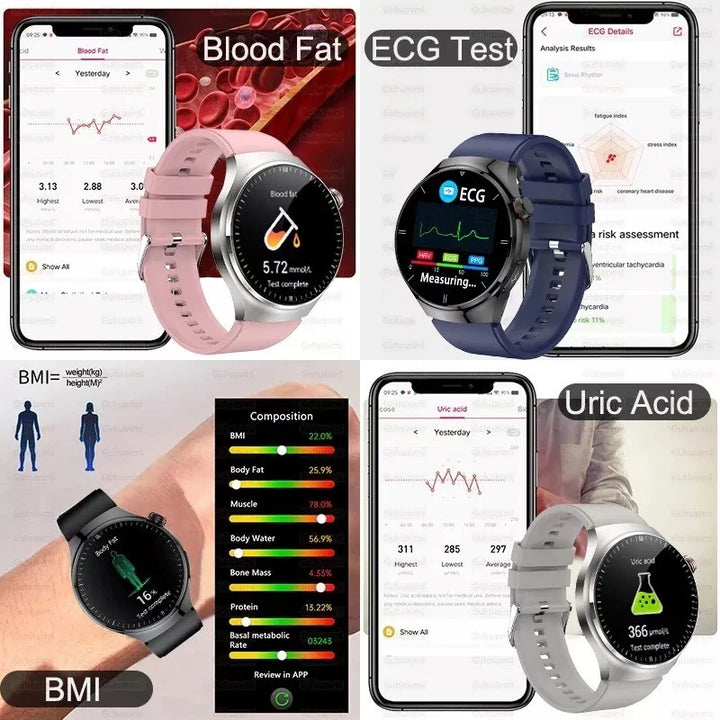 Elegant smartwatch med glukoseovervågning og fitnessfunktioner, stilfuldt design, ideel til sundhedsoptimering