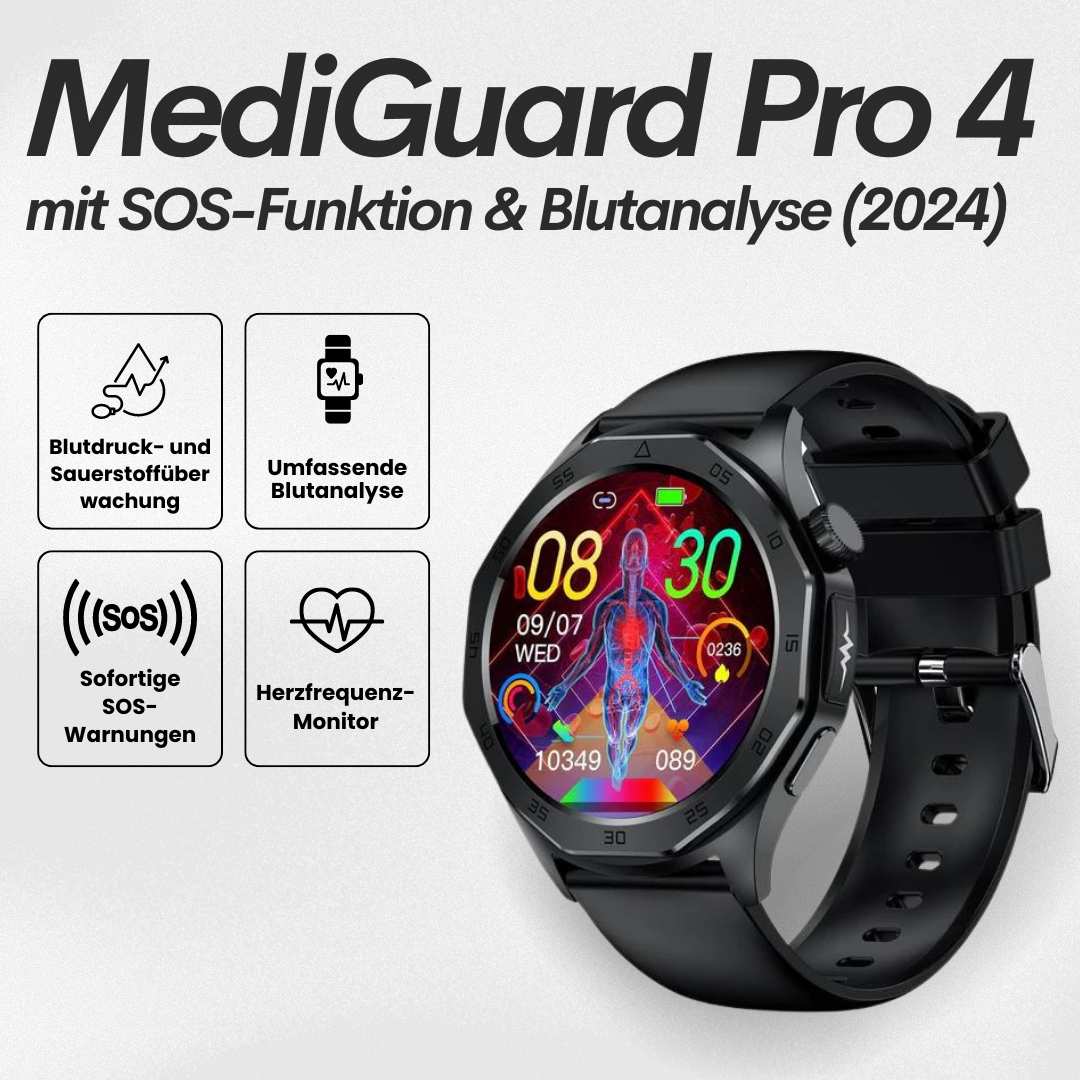Elegant smartwatch med SOS, blodsukkermåling, vandtæt, justerbare remme, 1.43'' HD-skærm, lang batterilevetid.