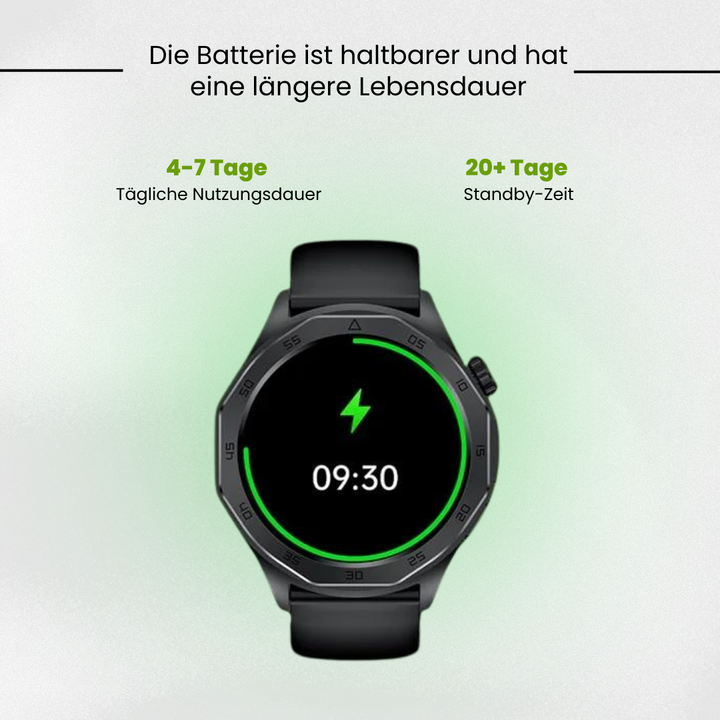 Elegant smartwatch med SOS, blodsukkermåling, vandtæt, justerbare remme, 1.43'' HD-skærm, lang batterilevetid.