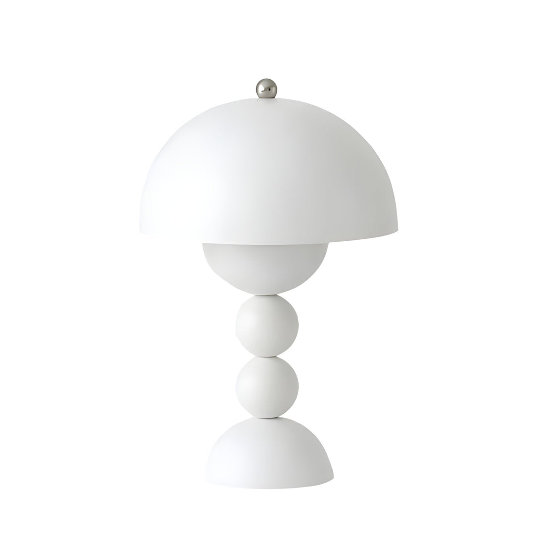 Elegant skandinavisk FloraGlow bordlampe med dæmpbart LED-lys og hvide detaljer, blomsterinspireret design.