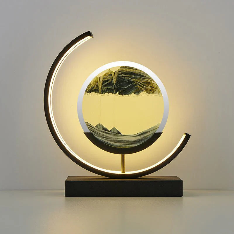 Elegant bordlampe med 3D sandkunst, varmt LED-lys og flydende sand, et perfekt design til stuer.