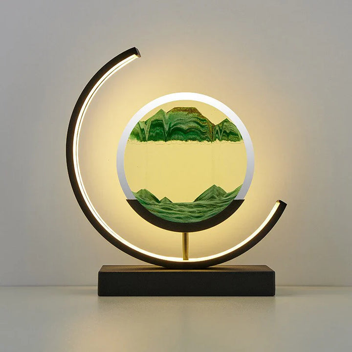 Elegant bordlampe med 3D sandkunst, varmt LED-lys og flydende sand, et perfekt design til stuer.