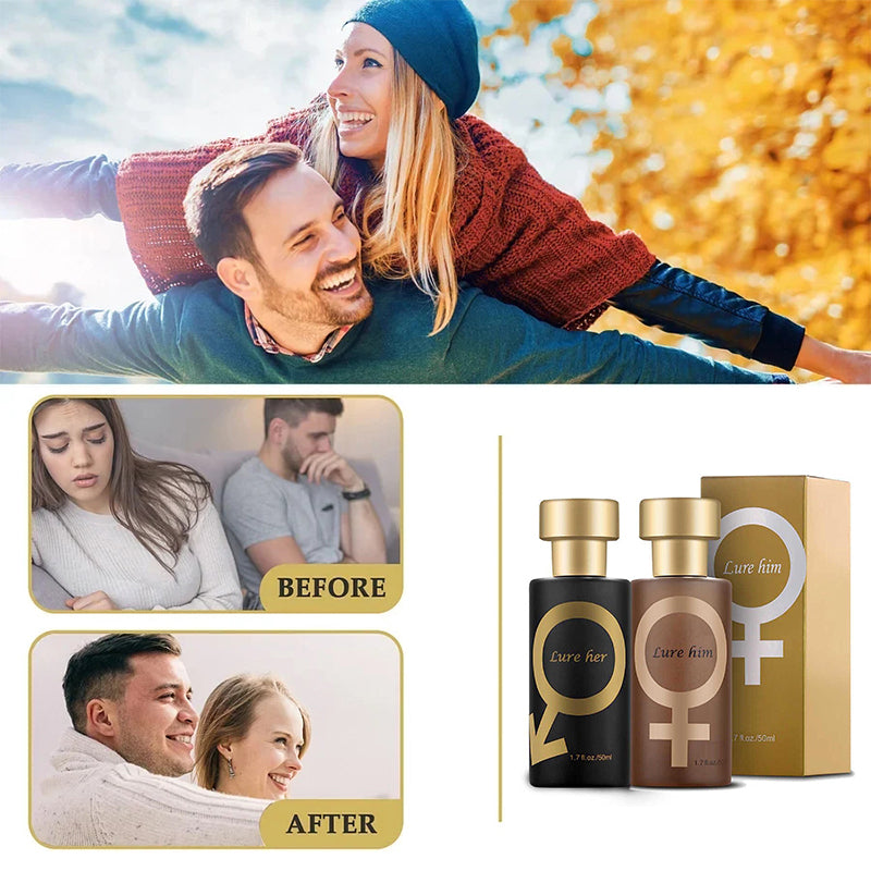 Elegant unisex parfumeflaske med langvarig duft, sort-guld design, ideel til stilfulde, selvsikre brugere.