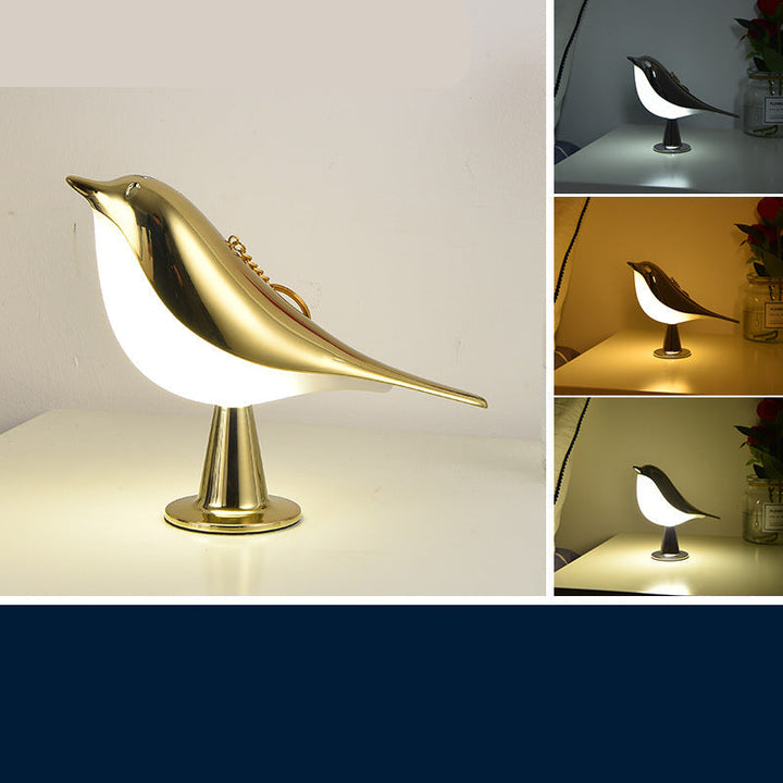 Elegant fugleformet lampe med tre LED-lysniveauer for fleksibel, energibesparende belysning og stilfuld atmosfære.