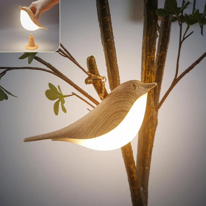Elegant fugleformet lampe med tre LED-lysniveauer for fleksibel, energibesparende belysning og stilfuld atmosfære.