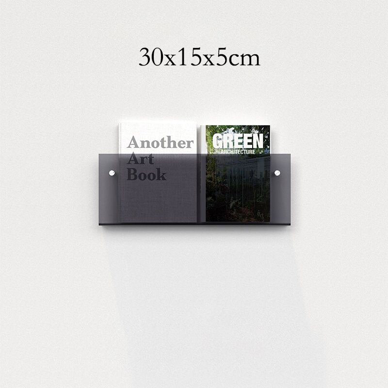 Elegant akryl vægmonteret magasinholder, svævende design, i forskellige farver, ideel til moderne hjem og kontorer.