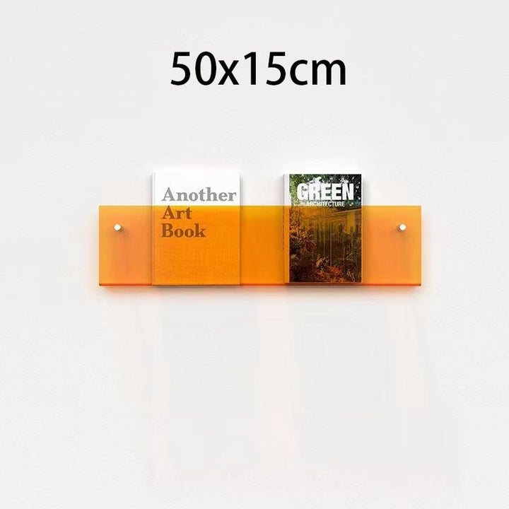 Eleganter Acryl-Magazinhalter für die Wand, schwebend, in verschiedenen Farben, ideal für moderne Wohn- und Büroräume.
