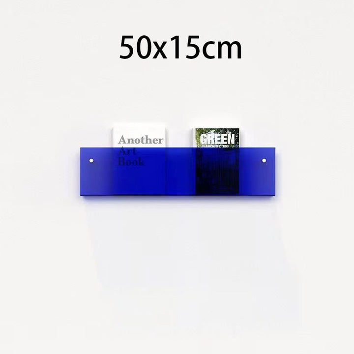 Eleganter Acryl-Magazinhalter für die Wand, schwebend, in verschiedenen Farben, ideal für moderne Wohn- und Büroräume.