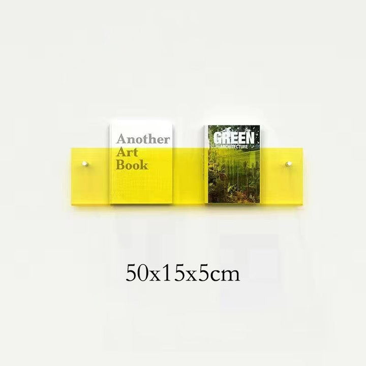 Eleganter Acryl-Magazinhalter für die Wand, schwebend, in verschiedenen Farben, ideal für moderne Wohn- und Büroräume.