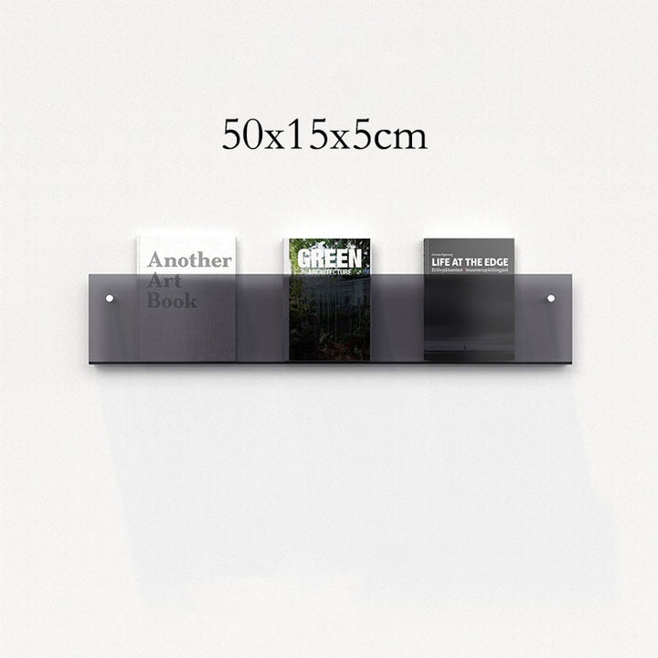 Eleganter Acryl-Magazinhalter für die Wand, schwebend, in verschiedenen Farben, ideal für moderne Wohn- und Büroräume.