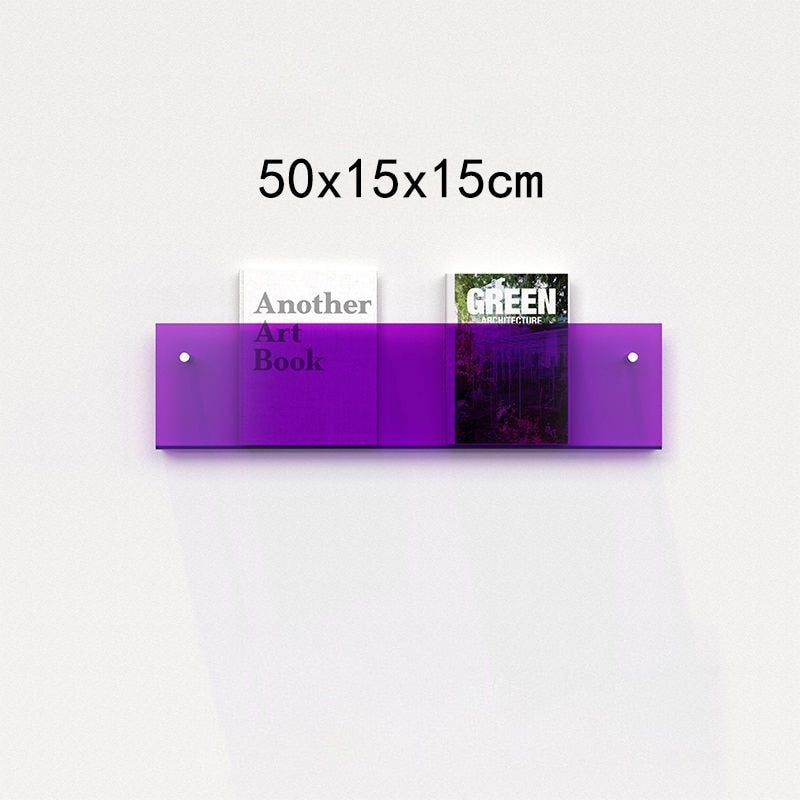 Eleganter Acryl-Magazinhalter für die Wand, schwebend, in verschiedenen Farben, ideal für moderne Wohn- und Büroräume.