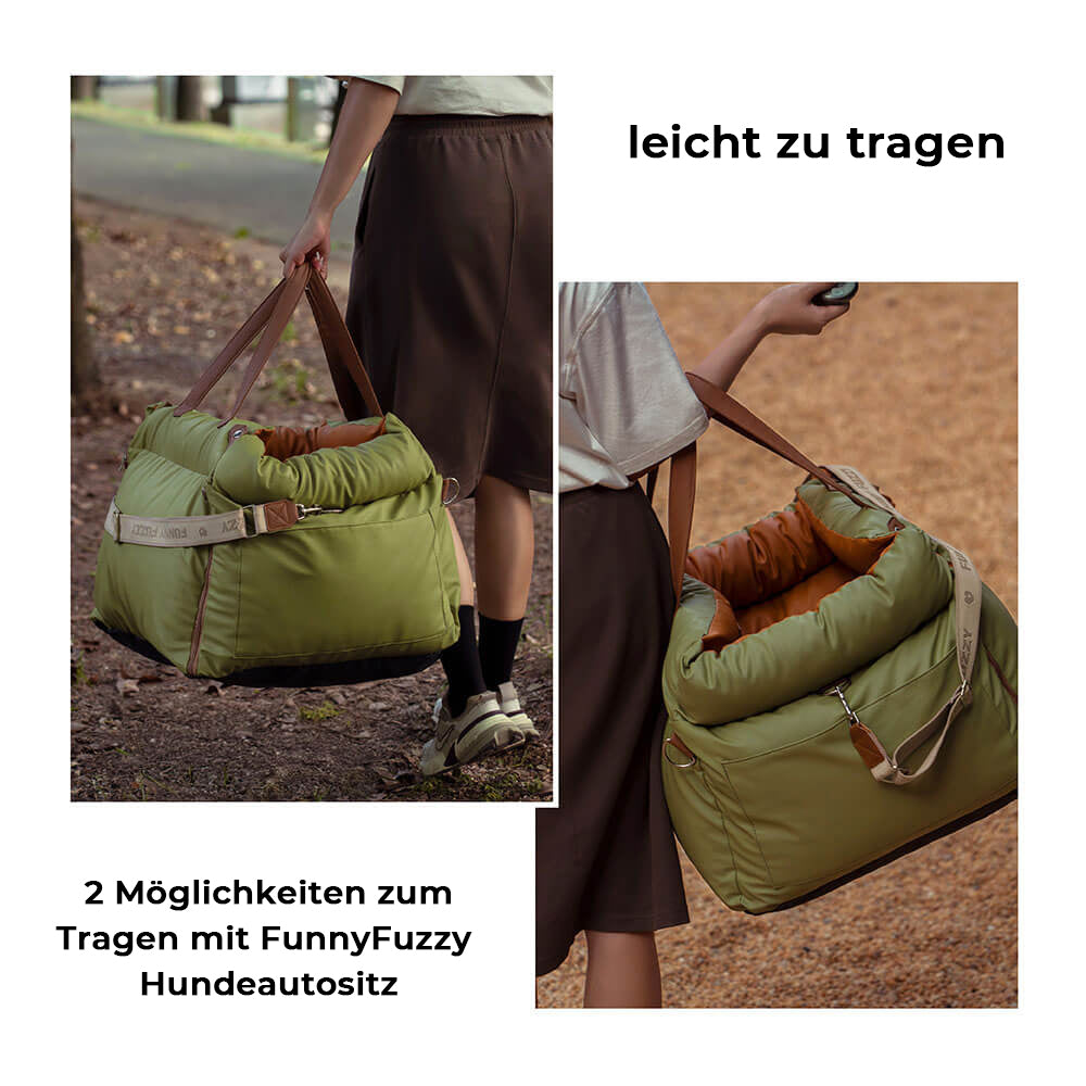 Elegant autostol i kunstlæder til hunde i sort, komfortabel med sikkerhedssele og polstring, stilfuld til rejser.