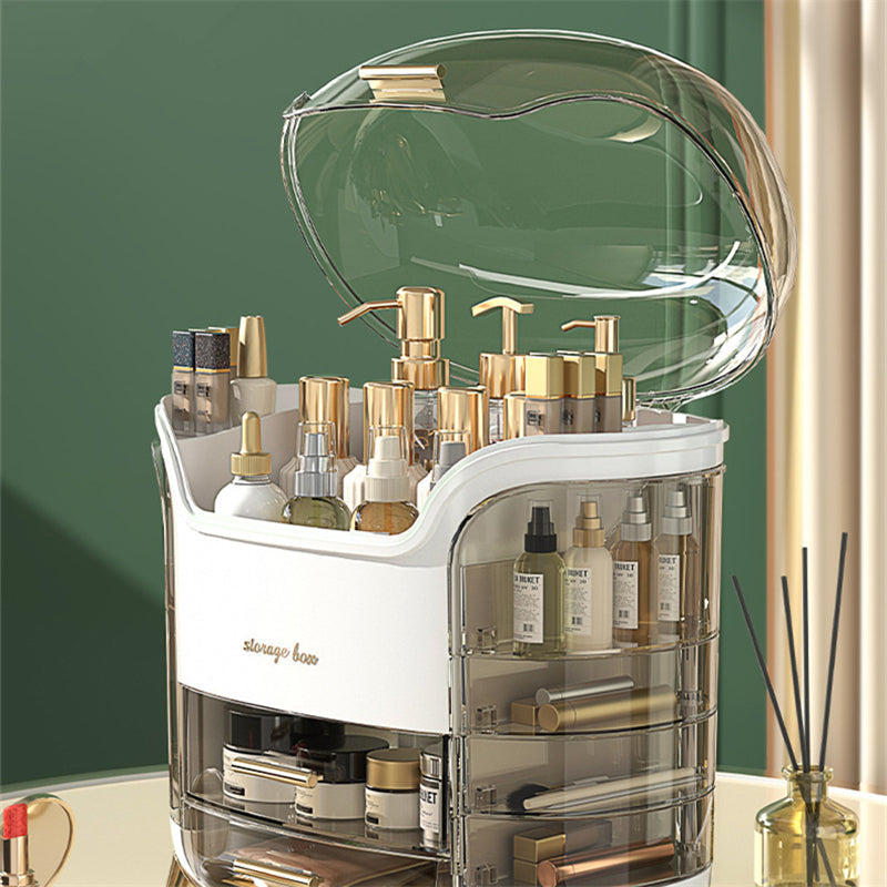 Elegant make-up organizer i transparent plast, støv- og vandtæt, til toiletbord, 25x15x10 cm.