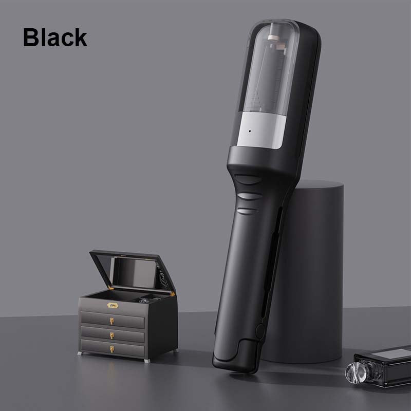Elegant bærbar trådløs hårtrimmer med blåt lys, dobbeltklinger og ergonomisk design for præcis styling.