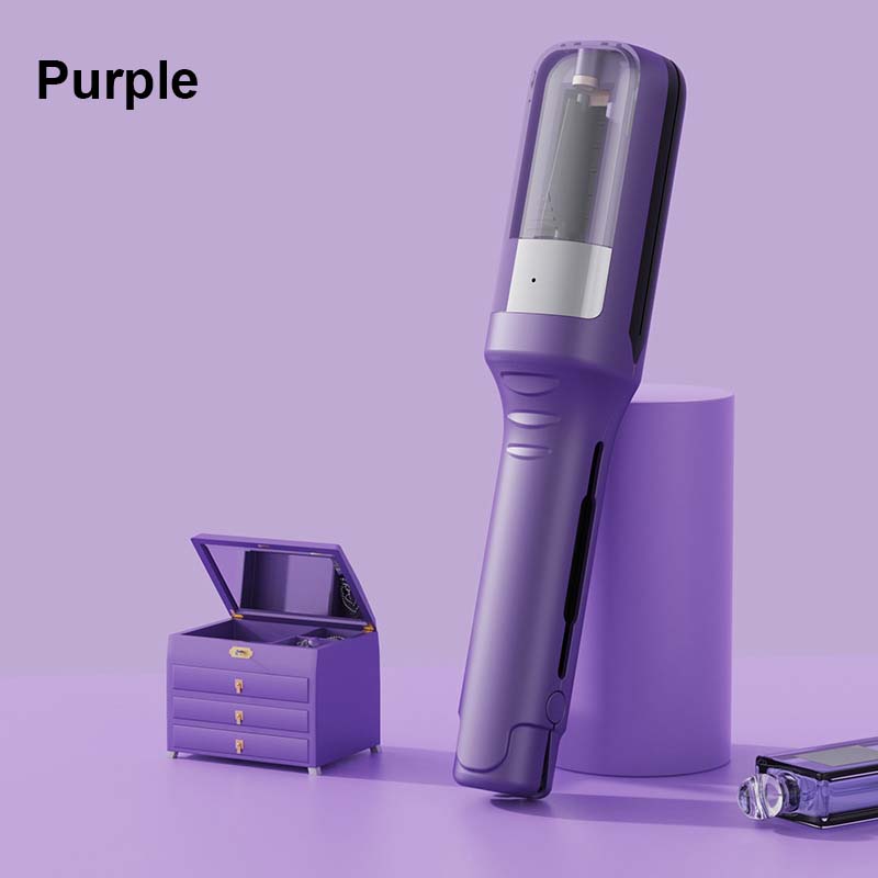 Elegant bærbar trådløs hårtrimmer med blåt lys, dobbeltklinger og ergonomisk design for præcis styling.