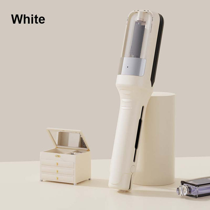 Elegant bærbar trådløs hårtrimmer med blåt lys, dobbeltklinger og ergonomisk design for præcis styling.