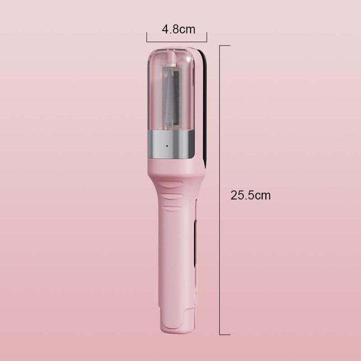 Elegant bærbar trådløs hårtrimmer med blåt lys, dobbeltklinger og ergonomisk design for præcis styling.