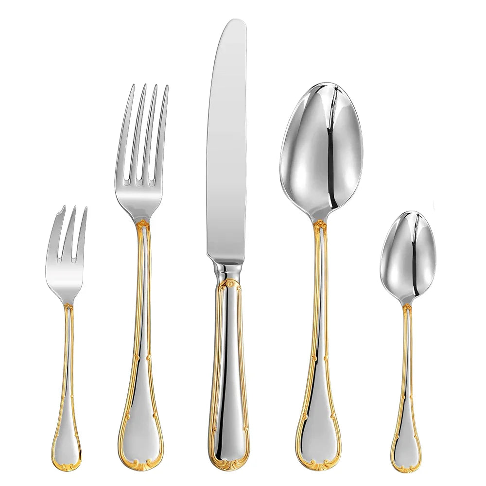 Elegant bestiksæt i rustfrit stål med glat, afrundet design. Perfekt til stilfulde middage og borddækning.