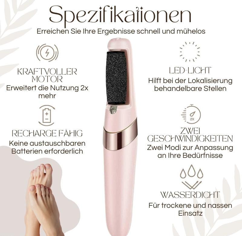Elektrisk fodhårdhudsfjerner med LED-lys, ergonomisk design, vandafvisende; perfekt til glatte fødder og nem håndtering