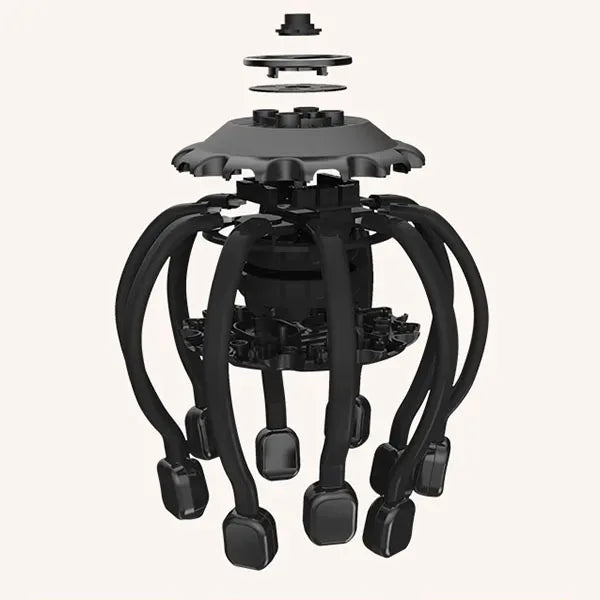 Elektrisk hovedmassager med 10 vibrerende hoveder, ergonomisk og fleksibel, til afslappende hovedbundsmassage.