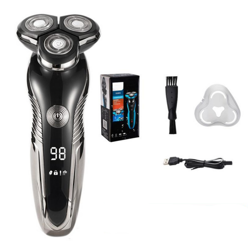 Elektrisk Z-serie barbermaskine, sort-sølv, vandtæt, ergonomisk, til våd og tør barbering, hudvenlig.