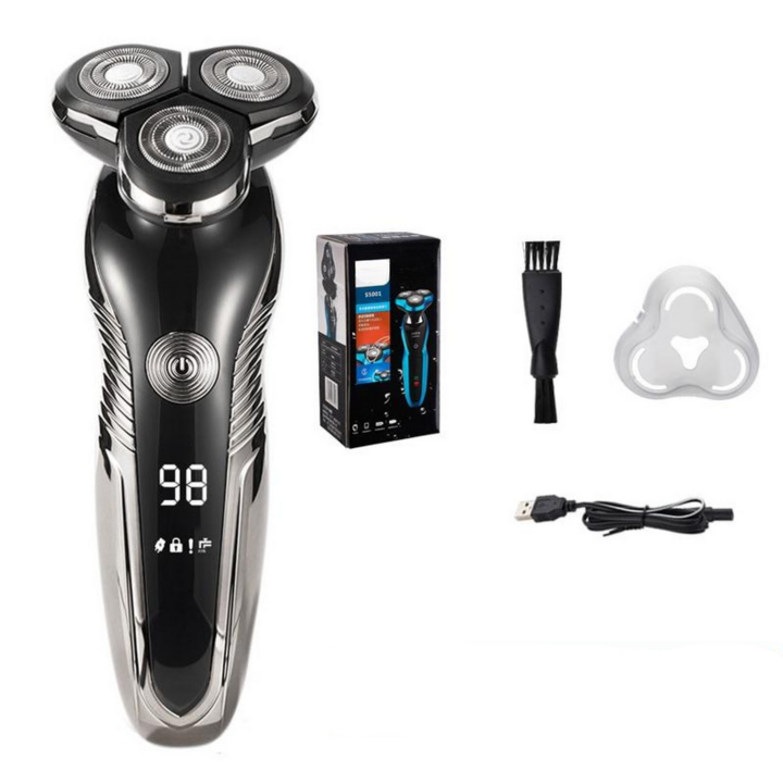 Elektrisk Z-serie barbermaskine, sort-sølv, vandtæt, ergonomisk, til våd og tør barbering, hudvenlig.