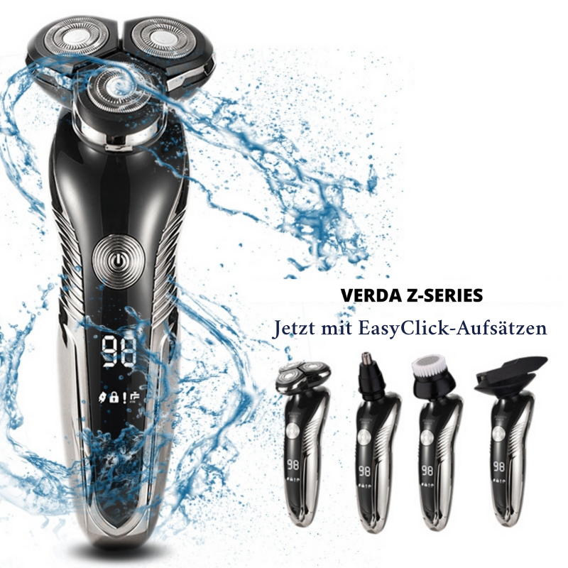 Elektrisk Z-serie barbermaskine, sort-sølv, vandtæt, ergonomisk, til våd og tør barbering, hudvenlig.