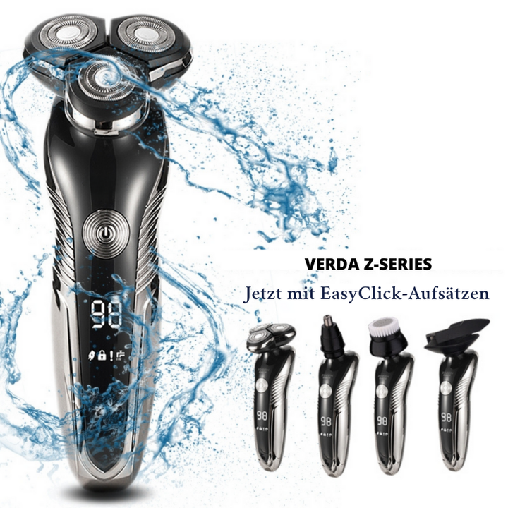 Elektrisk Z-serie barbermaskine, sort-sølv, vandtæt, ergonomisk, til våd og tør barbering, hudvenlig.