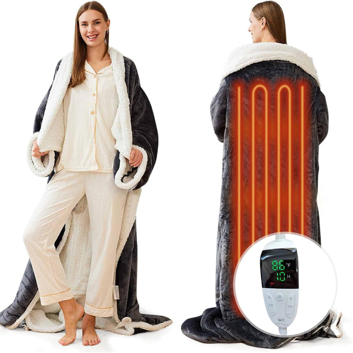Blødt elektrisk tæppe i fleece/sherpa. Ultimativ hjemmekomfort med justerbar varme om vinteren.