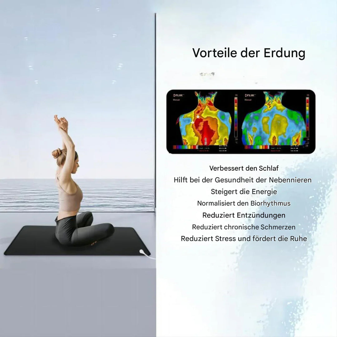 Jordingsmåtte i kulfiberlæder til EMF-reduktion, elegant sort-grå måtte for bedre elektrosmogbeskyttelse og velvære