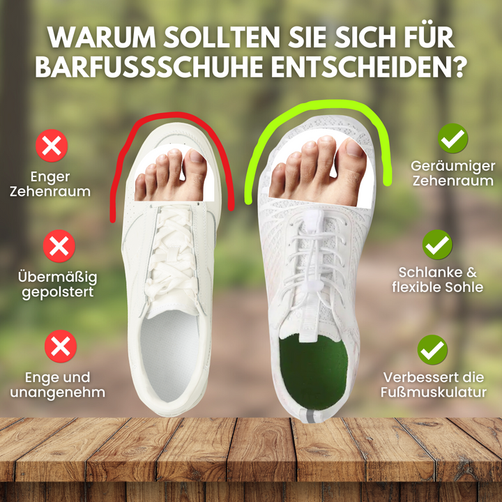 Ergonomiske barfodssko med rummeligt design, ideelle til naturlige bevægelser i hverdagen, komfortable og ledskånende