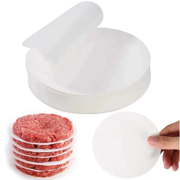 Ergonomisk hamburgerpresse i rustfrit stål, non-stick for perfekte, jævne burgere, nem at bruge.