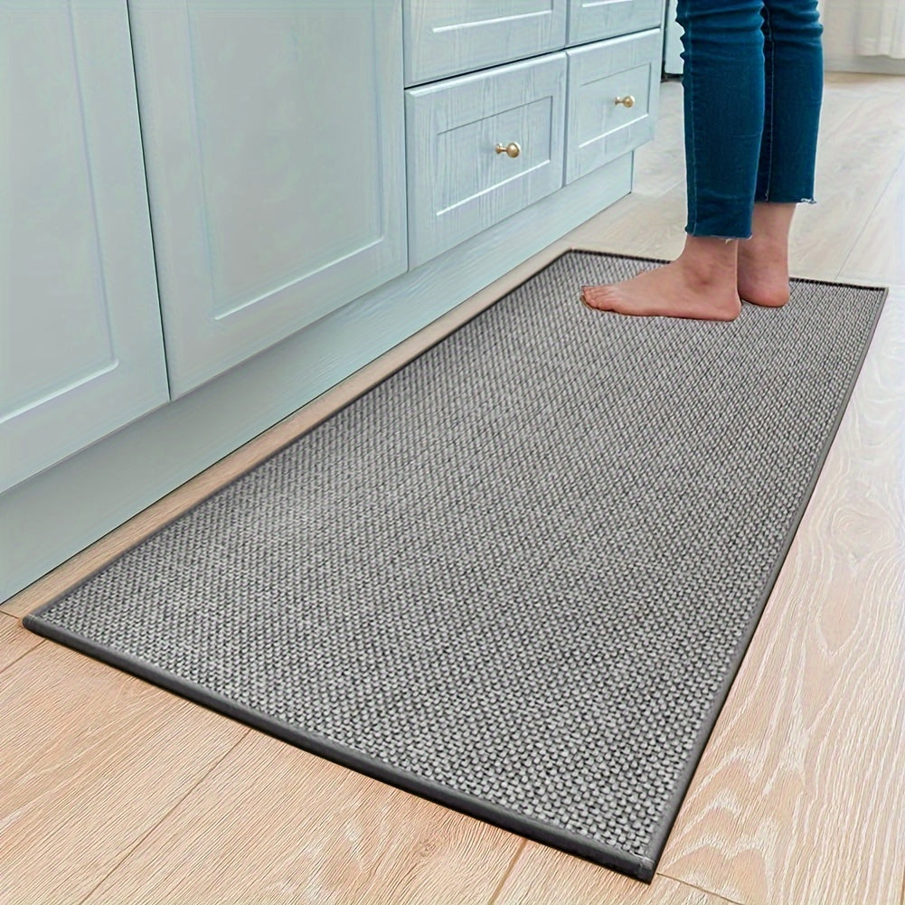 Ergonomisk køkkenmåtte i beige, polstret, skridsikker og nem at rengøre, for stilfuld komfort under madlavning.