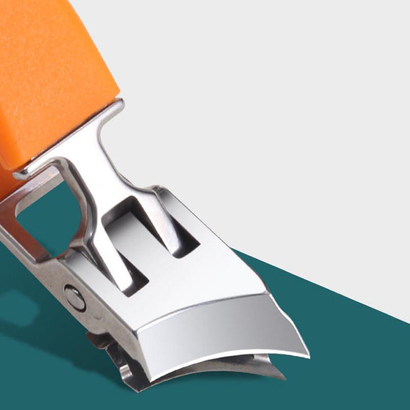 Ergonomisk neglesaks med skarpt blad, i sort og orange farver, til præcis og hygiejnisk negleklipning.