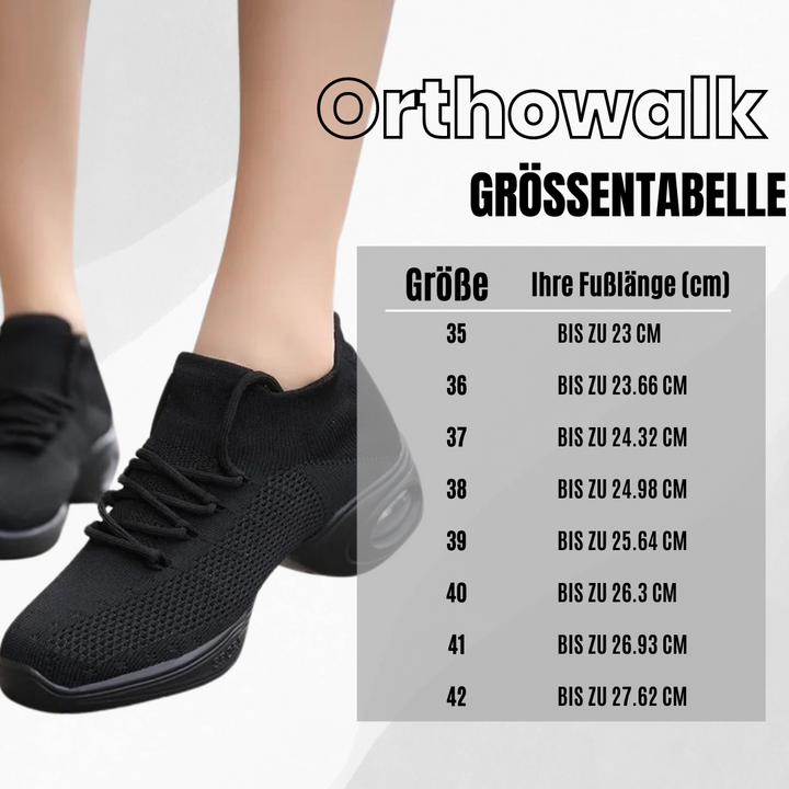 Ergonomiske Orthowalk sko i sort og hvid, tilbyder åndbar komfort og smertelindring for damer og herrer.