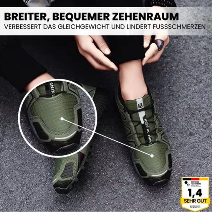 Ergonomiske vandresko med skridsikker sål og vandtæt materiale, ideel til trekking i forskellige farver, mænd og kvinder.