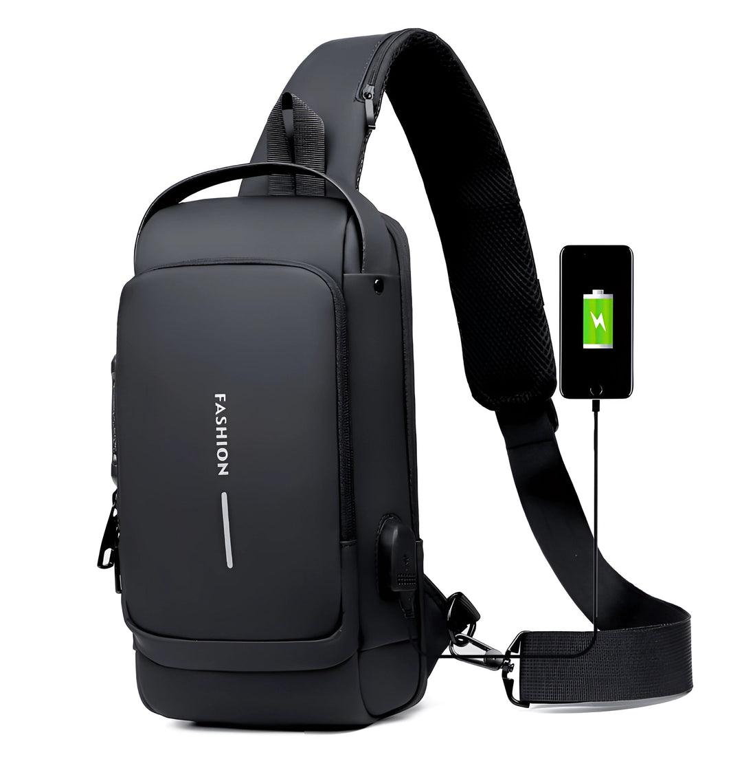 Ergonomisk USB rygsæk til mænd, anti-tyveri, vandtæt, til pendling/rejser, med USB-port, sort
