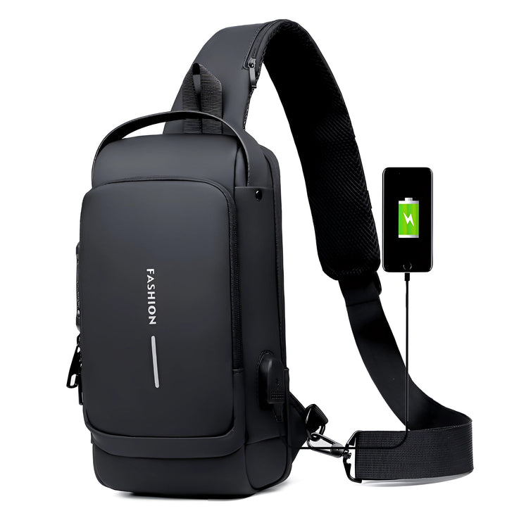 Ergonomisk USB rygsæk til mænd, anti-tyveri, vandtæt, til pendling/rejser, med USB-port, sort