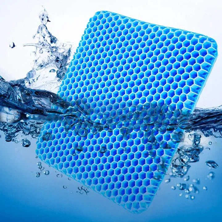 Ergonomisk gel siddepude med skridsikker underside og åndbart materiale, ideel til kontor- og bilsæder.