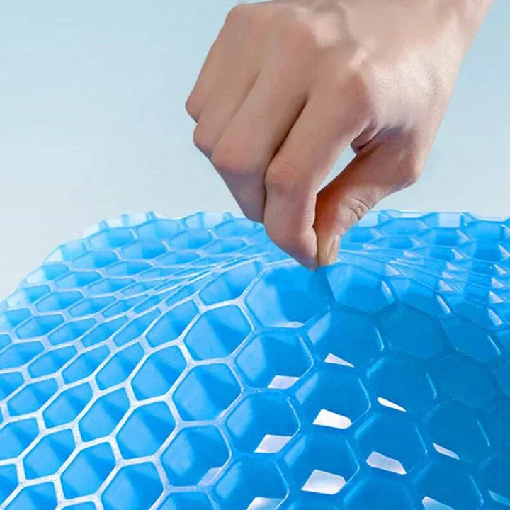 Ergonomisk gel siddepude med skridsikker underside og åndbart materiale, ideel til kontor- og bilsæder.